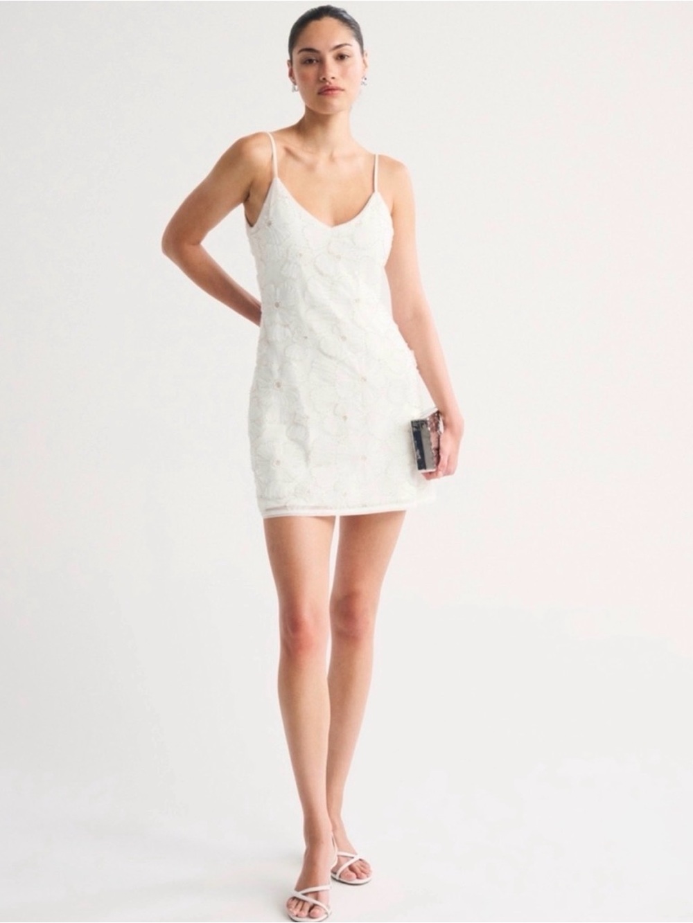 NWT White Beaded Floral Slip Dress - Picture 3 of 7
